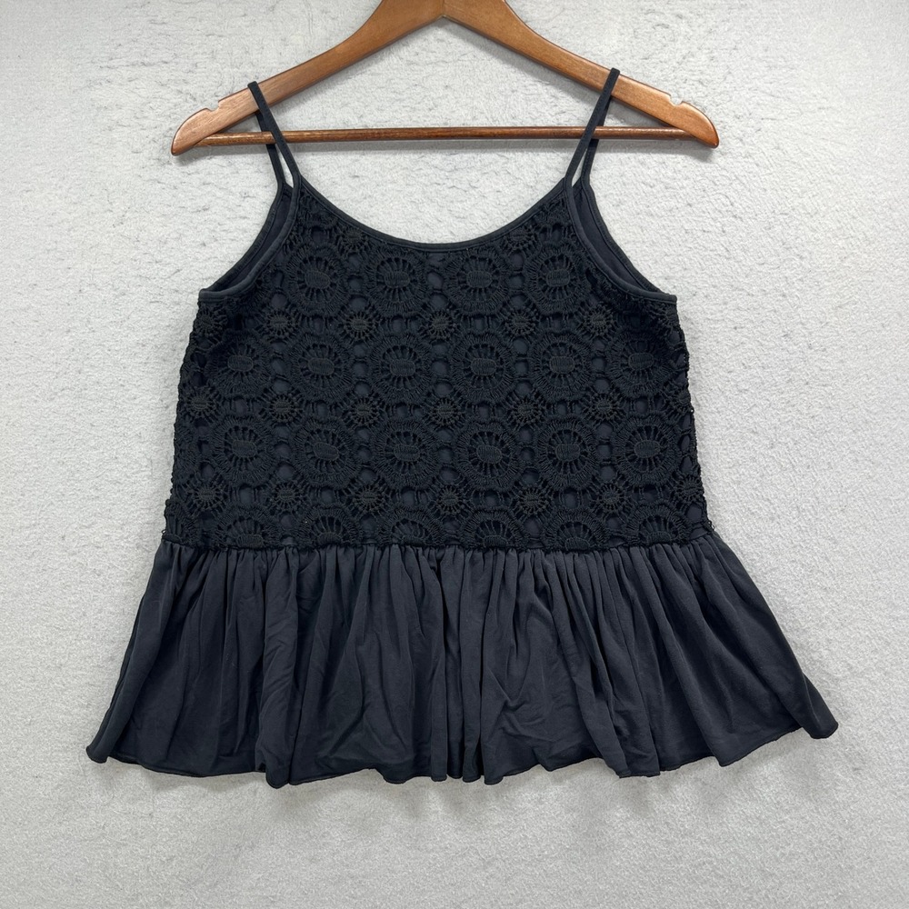 Eri & Ali Peplum Cami Womens Small Black Lace Crochet Sleeveless Boho Chic